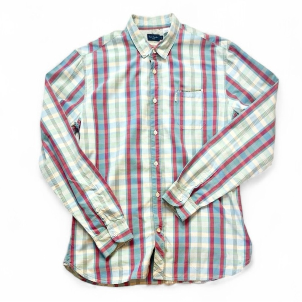 Paul Smith Classic Fit Washed Cotton Madras Check Button Up Casual Shirt large